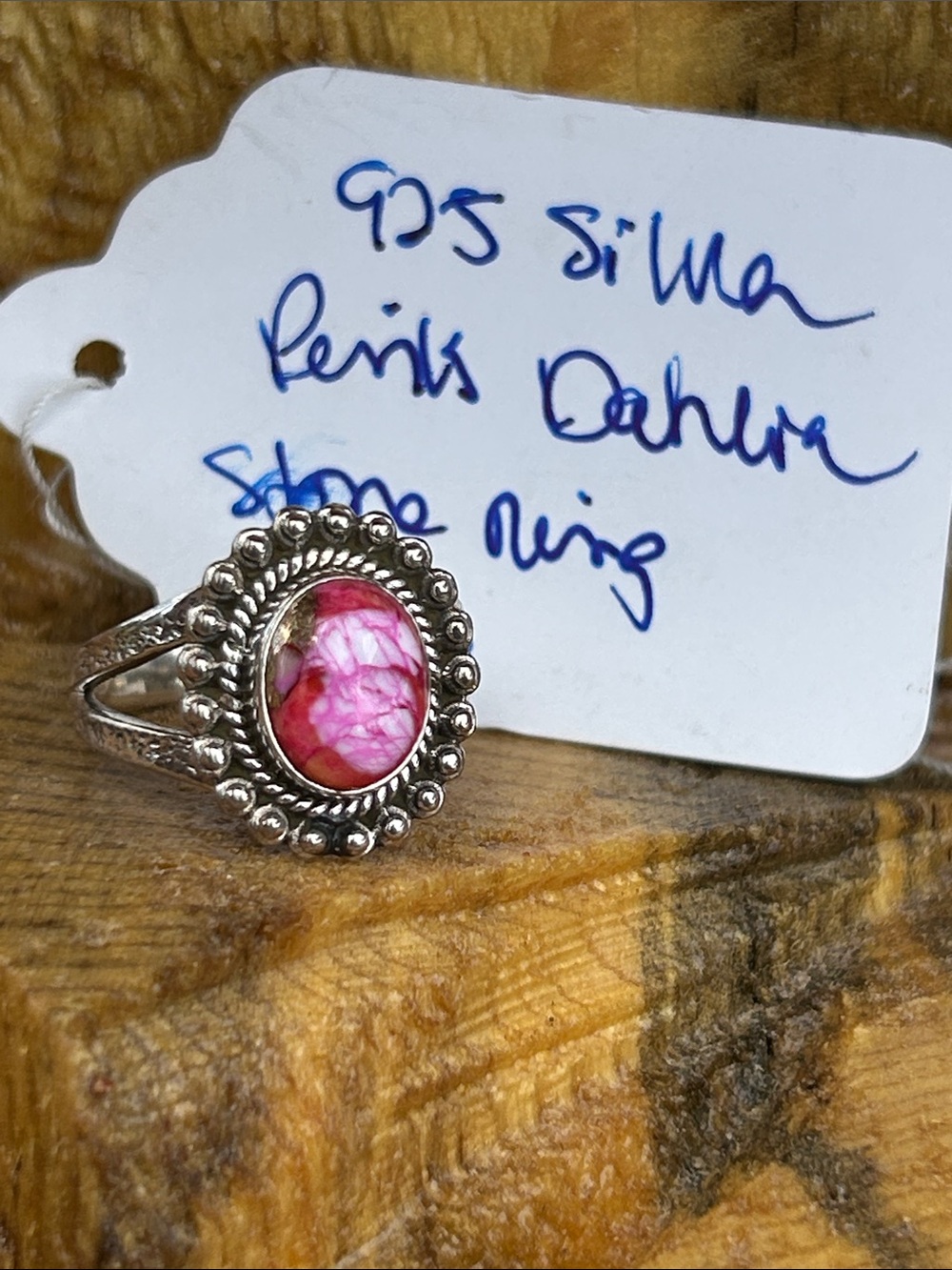 Vintage 925 Silver Pink Dahlia Stone Ring